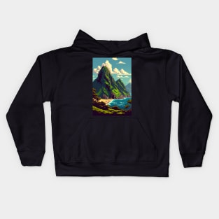 Hawaiian Landscape Pixel Art Island Mountains Kids Hoodie